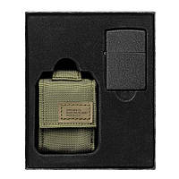 Зажигалка с чехлом Zippo 236 Blk Crackle Ltr Tactical Pouch OD Green GS (49400)