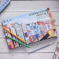 Акварельные цветные карандаши 36 цветов набор H&B водорастворимых