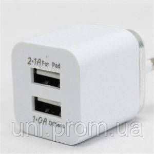 USB x2 зарядний 220v 5v 2.1 А для телефону, планшета