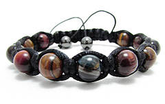 Браслет з натуральних каменів Тигрове Бичаче Соколине око shamballa