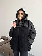 Женская теплая курточка, на молнии, с капюшоном, черная