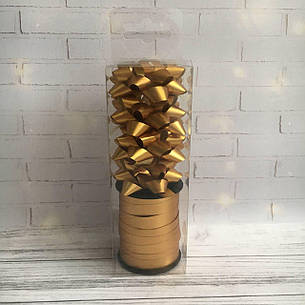 Набір бантик 5,5 см та стрічка 10 м золотий матовий, фото 1