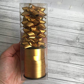 Набір бантик 5,5 см та стрічка 10 м золотий матовий, фото 2