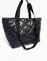 Стильна жіноча сумка стьобана болоньєва 44х28см чорна (40417)