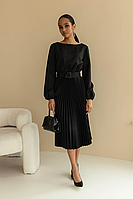 Демисезонное платье классическое с юбкой плиссе ниже колена и поясом 42-52 размеры разные цвета черное