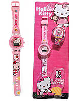 Детские электронные наручные часы с подсветкой Hello Kitty Light Watch 2в1, розовые