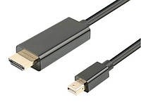 Кабель монітора-адаптер Lucom DisplayPort mini-HDMI M/M (HDMIекран) 2.0m v1.1 1080p D=5.0mm Gold чорний