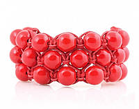 Широкий браслет із корала червоного в 3 ряди