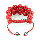 Широкий браслет із корала червоного в 3 ряди, фото 2