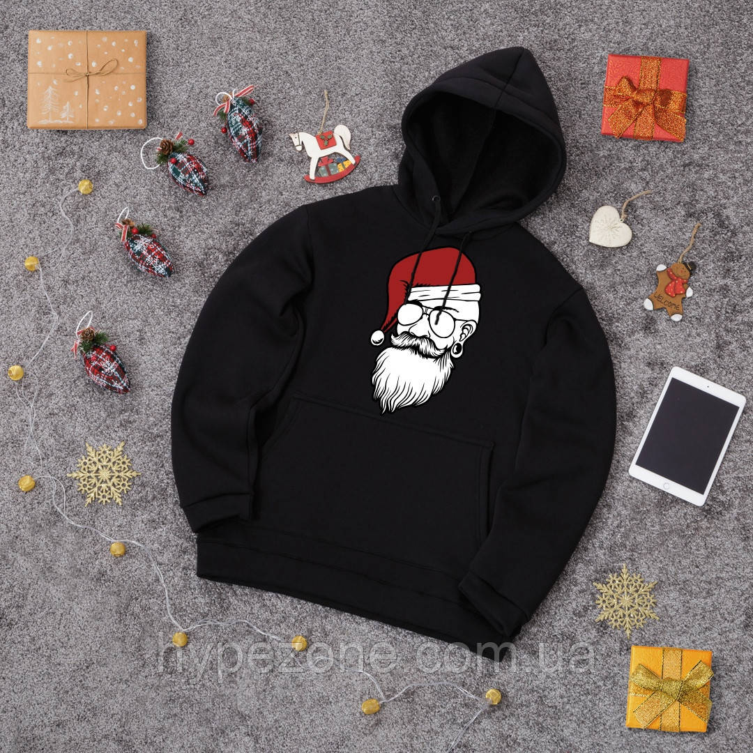 Чорна Кофта Santa Claus Худі з Дідом Морозом Сантою до Нового Року Різдва святковий теплий чоловічий Одяг парний хлопцю дівчині