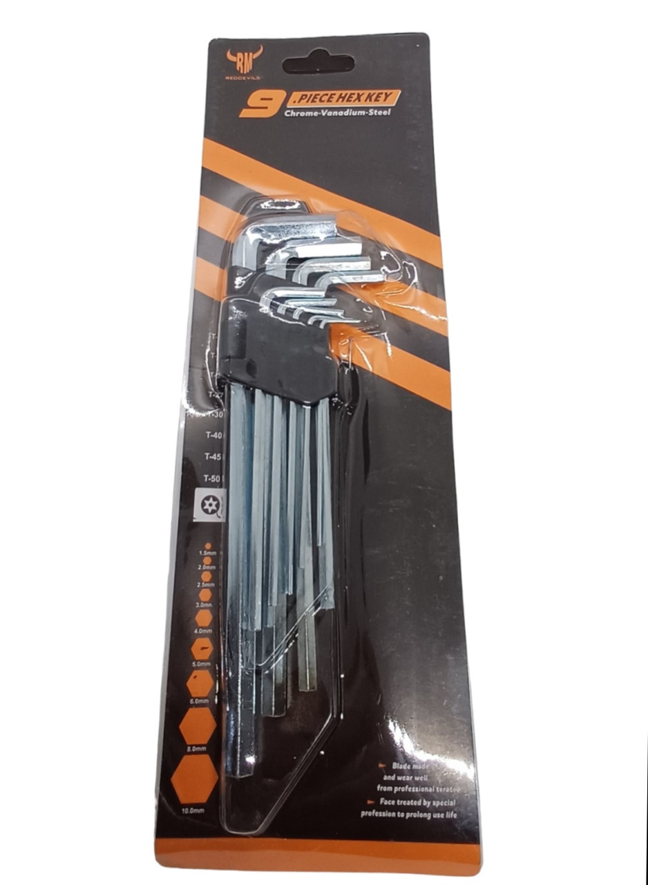 Ключі шестигранні 1.5-10 мм довгі, 9 шт.