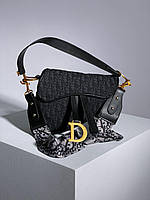 Женская сумка Кристиан Диор черная Christian Dior Saddle Textile Black