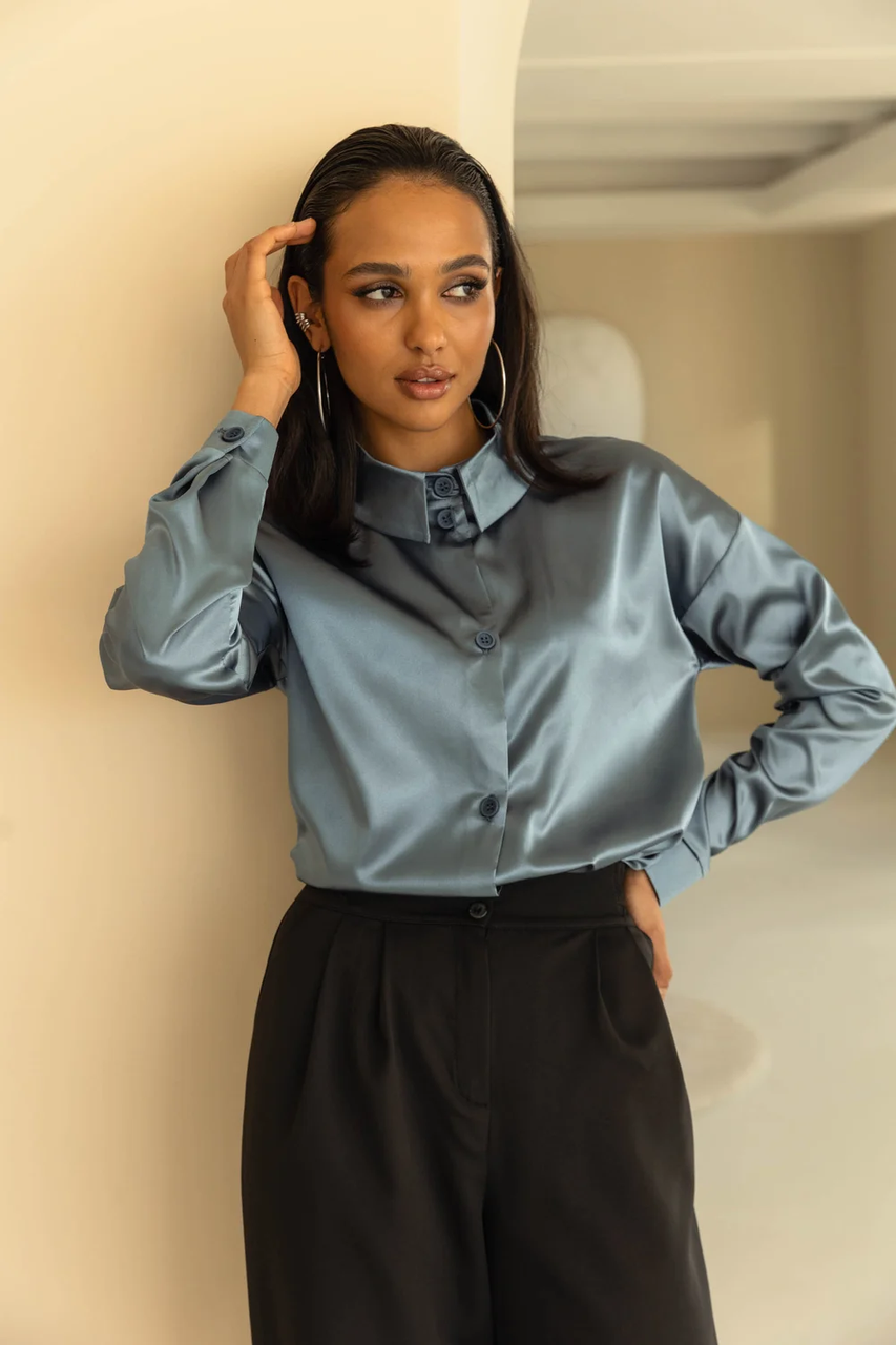 Модная шелковая блуза свободного кроя рубашка 42-52 размеры разные цвета графитовая - фото 1 - id-p2036170242