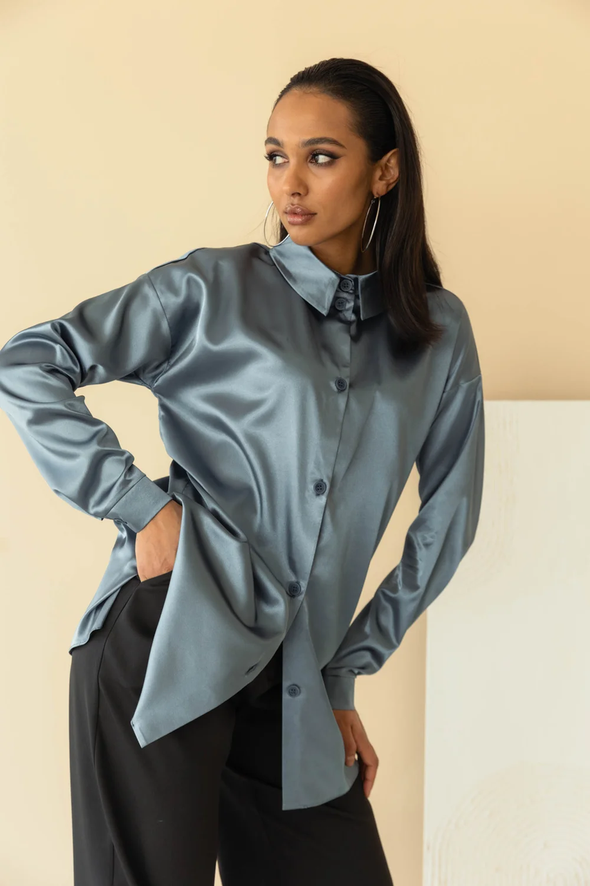 Модная шелковая блуза свободного кроя рубашка 42-52 размеры разные цвета графитовая - фото 5 - id-p2036170242