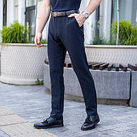 Мужские классические стильные брюки тёмно-синие Pobedov 100% V2