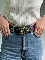 Женский ремень Луи Виттон черный пояс Louis Vuitton Rainbow Belt Black/Gold