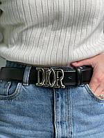 Женский ремень Кристиан Диор черный пояс Christian Dior Leather Belt Black/Silver