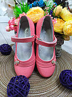 Детские туфли Kellaifeng для девочки кожаные лак кораллового цвета Размер 27