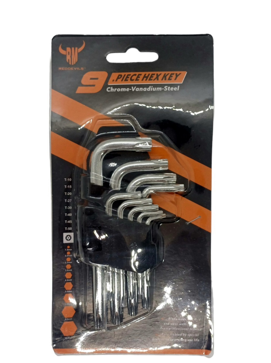 Ключі шестигранні Torx (зірочка) T10-T50, короткі, 9 шт.