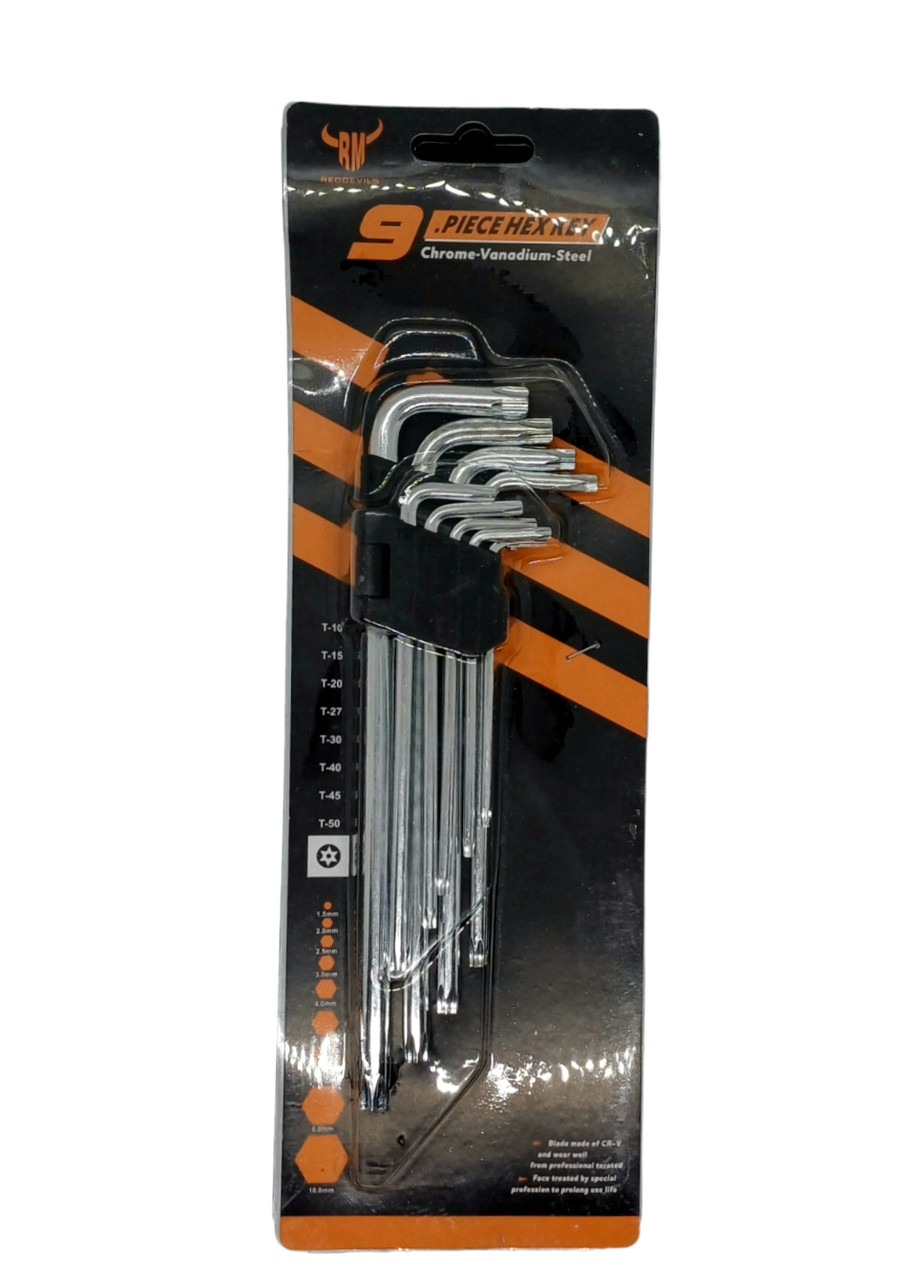 Ключі шестигранні Torx (зірочка) T10-T50, довгі, 9 шт.