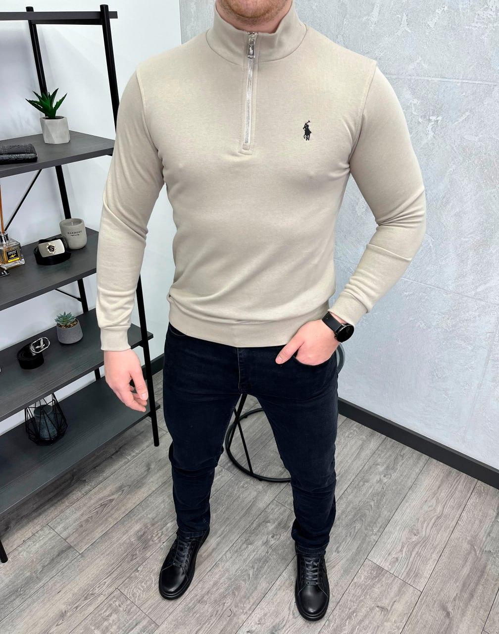 Чоловічий гольф під горло на змійці Ralph Lauren H4111 бежевий, фото 1