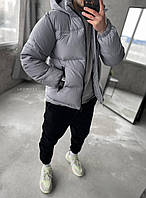 Мужская куртка теплая (серая) стильная молодежная водоотталкивающая плащевка-парашютка с капюшоном slozmos3
