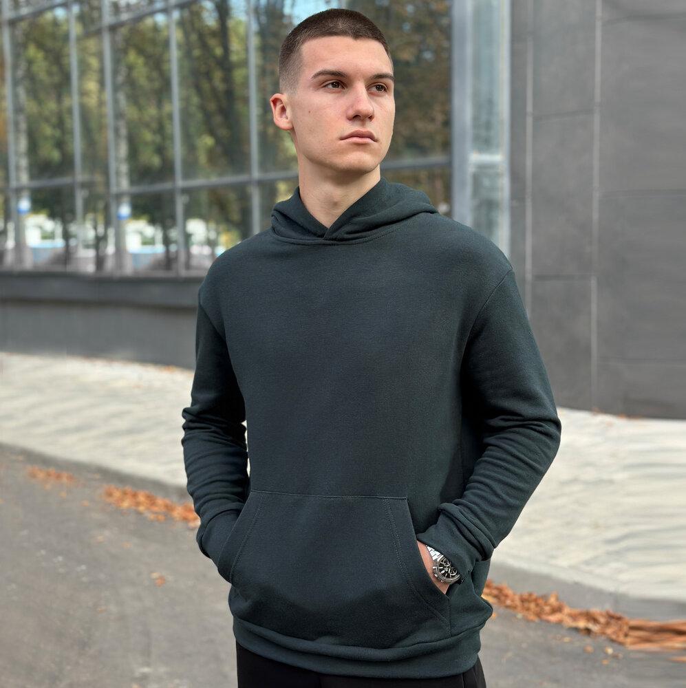 Осіннє чоловіче худі з капюшоном Pobedov 001 (трьохнитка) темно-зелене