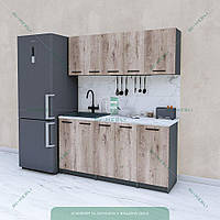 Готовая маленькая кухня в сборе 1.6 м, модульный кухонный гарнитур 160 см, Кухонные комплекты Аликанте-Графит