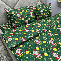 Двуспальный пододеяльник Новый год дед мороз играшки зеленый бязь голд люкс Виталина