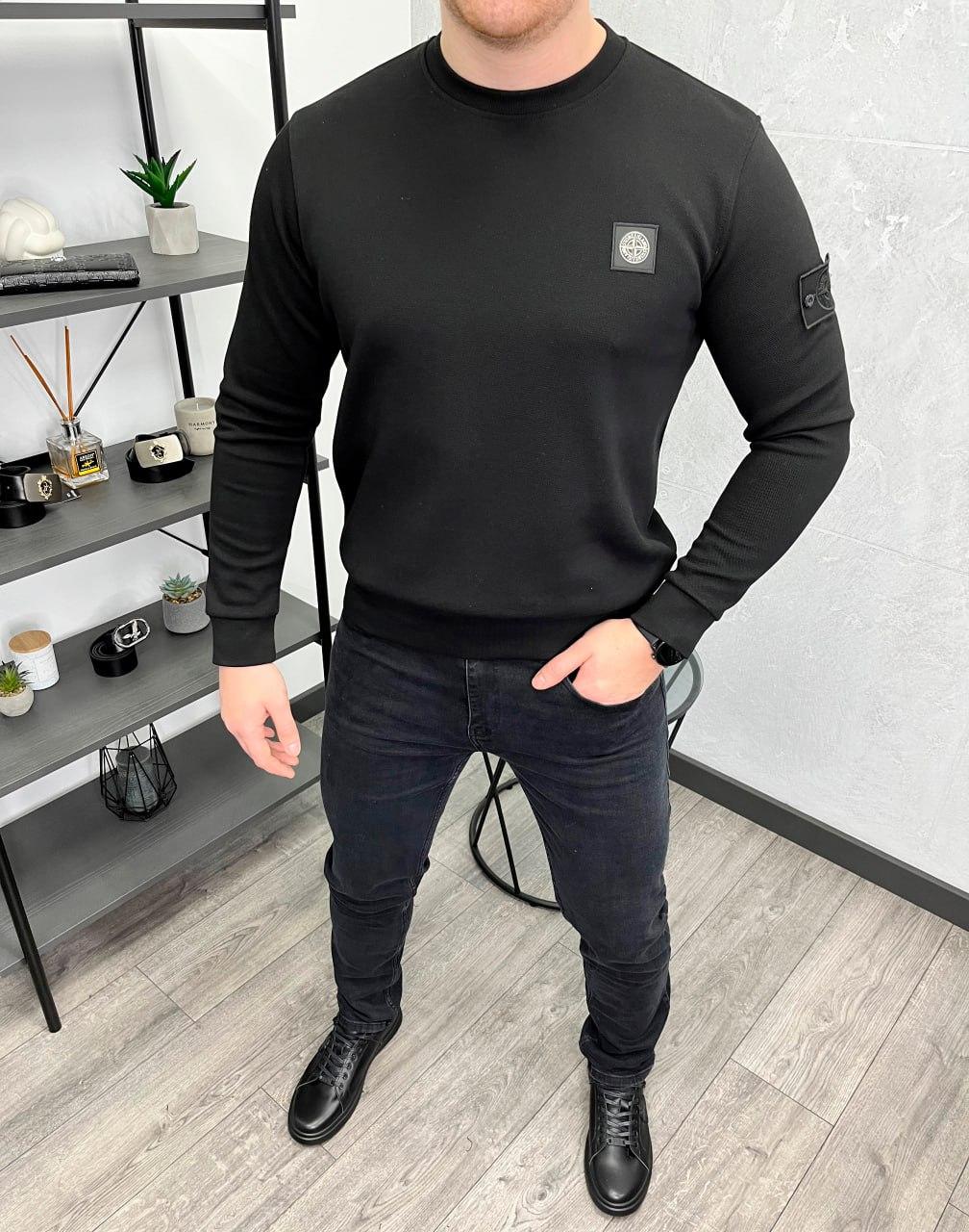 Чоловіча кофта світшот Stone Island M1328 чорна, фото 1