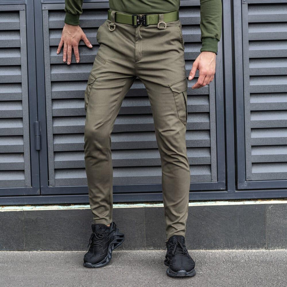 Штани карго чоловічі весняні з кишенями хакі Pobedov Tactical