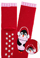 Детские махровые носки со стопперами BROSS Пингвин 1 пара Красные