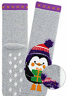 Дитячі махрові шкарпетки зі стопперами BROSS Пінгвін 1 пара Сірі