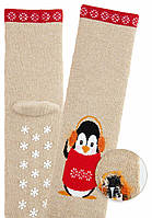 Детские махровые носки со стопперами BROSS Пингвин 1 пара Бежевые 28-30
