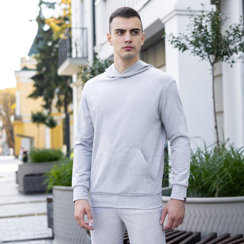 Чоловіче демісезонне худі з капюшоном сіре Pobedov 97