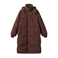 M РАЗМЕР Женский коричневый оверсайз пуховик, женская зимняя коричневая куртка пальто