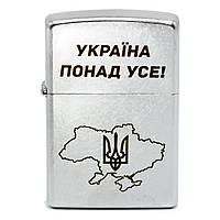 Зажигалка бензиновая Zippo Street Chrome 207 с гравировкой Україна понад усе Серебристая (207 P)