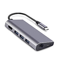 Док станция Lucom USB Type-C Thunderbolt3 на HDMI 4K@30Hz + 3 x USB3.0 + RJ45 Gigabit + PD 65 W MultiPort