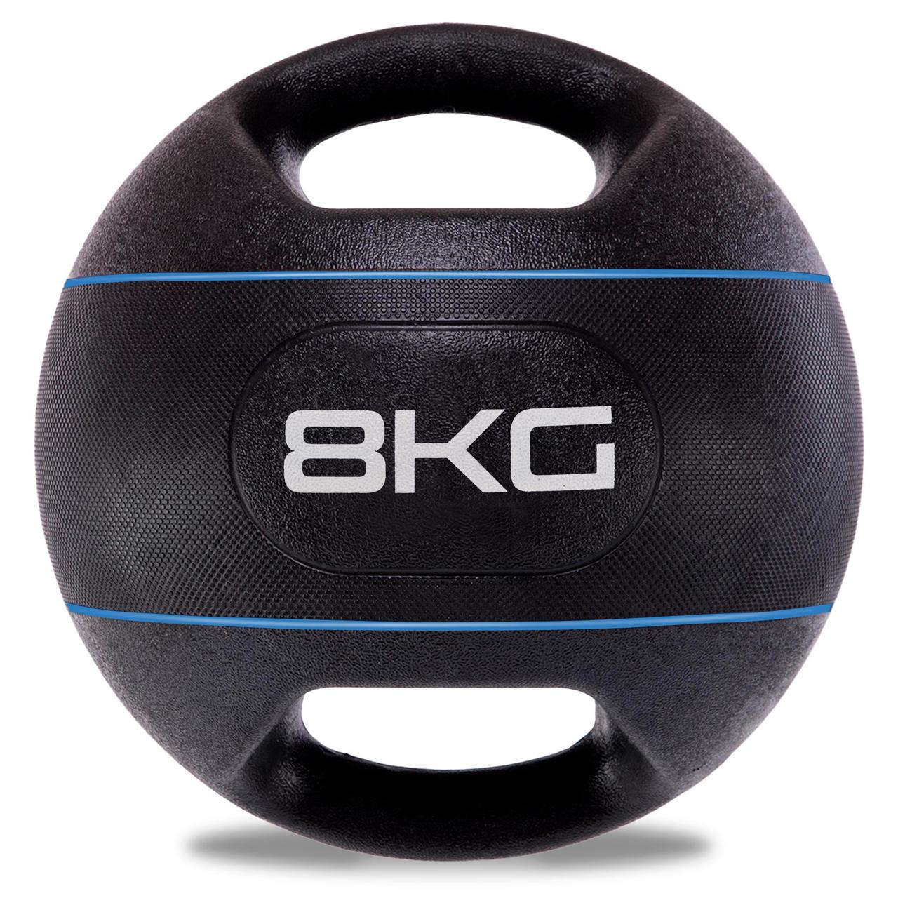 М'яч медичний медбол із двома ручками Zelart TA-7827-8 вага-8 кг d-27,5 см Чорний синій