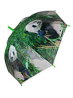 Женский зонт-трость полуавтомат с зеленой ручкой от SWIFTS с пандой 0335-5