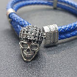 Браслет зі шкіри — вставка Тризуб зі срібла, фото 3
