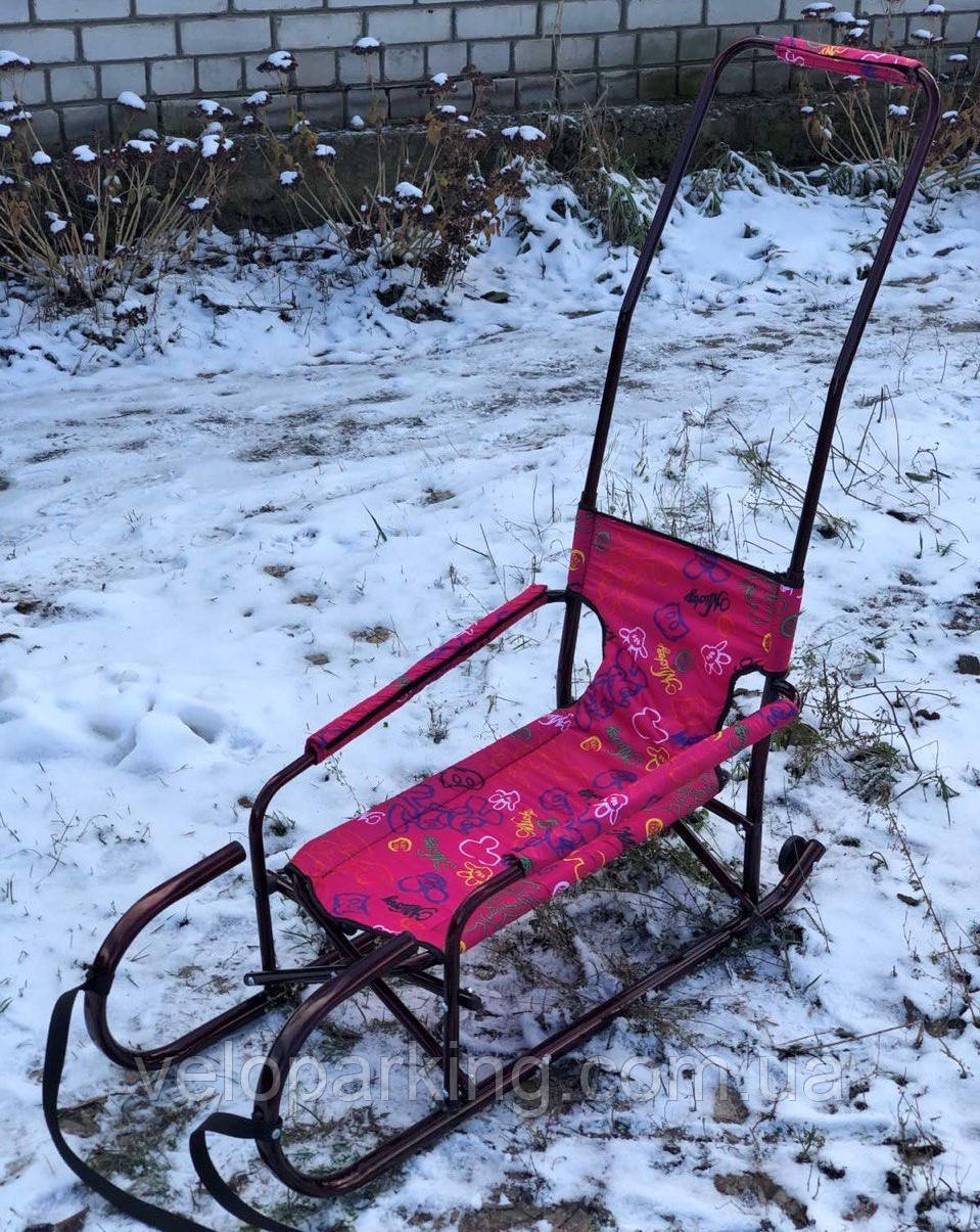 Складані санки на колесах трансформер "Десна" з ручкою штовхачем (Україна) дитячі 2024