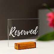 Табличка РЕЗЕРВ \ RESERVED на дерев'яній підставці А6 150х105 мм Прозорий ACRY