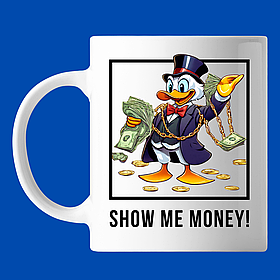 Чашка з написом "Show me money!", Скрудж МакДак, кружка з прінтом Орігамі OM 6207