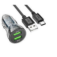 Автомобильное зарядное устройство Hoco Z47 Transparent Discovery Edition 2USB 20W / QC3.0 18W USB - Type-C 1 m