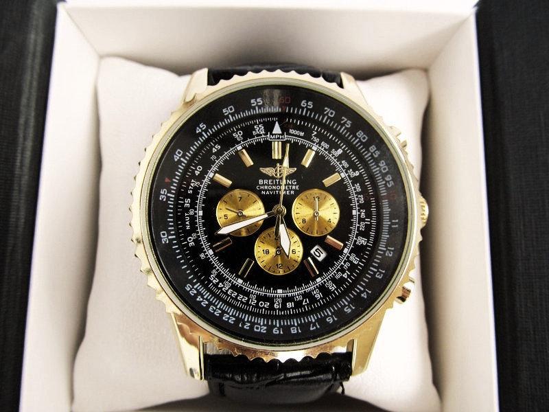 Годинник чоловічий наручний Breitling золото з чорним циферблатом (IBW068YB)