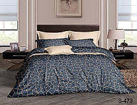 Качественный комплект постельного белья из сатина темно-синего цвета семейній 4 наволочки