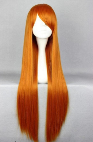 Перука руда мідна помаранчева довга пряма з довгим чубчиком жіноча для жінок 80см зі штучного волосся