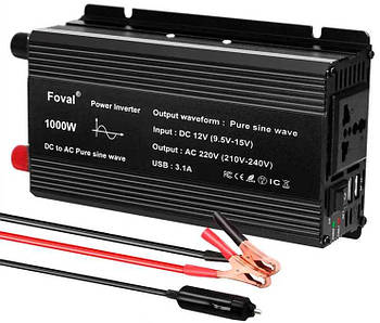 Інвертор чистого синусу FOVAL 1000, пікова 1000 Вт, вх. напруга DC12, вихідна: AC230, 50Гц