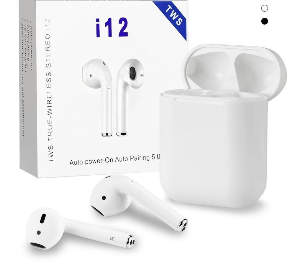 Бездротові безпроводові сенсорні навушники i12-TWS Double V 5.0 EDR Bluetooth, Pop-up, Stereo Bass, White